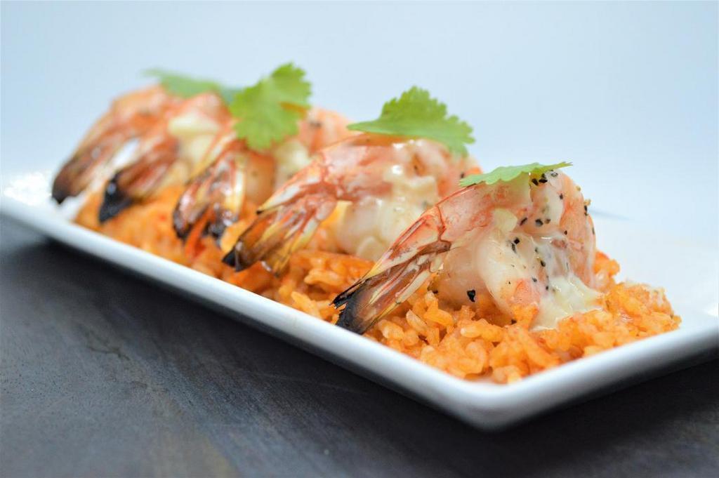 Grilled Shrimp · Sofrito Rice, Cilantro-Lime Sauce