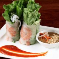 Spring Rolls · Gluten-Free. Lettuce, fresh herbs, rice noodle, beansprouts, poached shrimp, fish sauce.