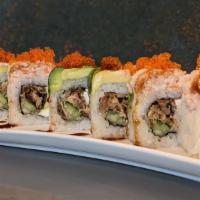 Beauty & The Beast · Grilled Salmon, Cream Cheese, Cucumber with Crab Salad, Avocado & Tobiko.