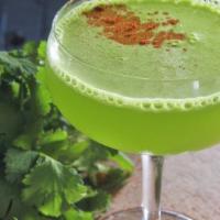 La Copa Verde · The Copa Verde.  Mezcal, cilantro, lime, chipotle powder.  8oz total which is 2 drinks ready...