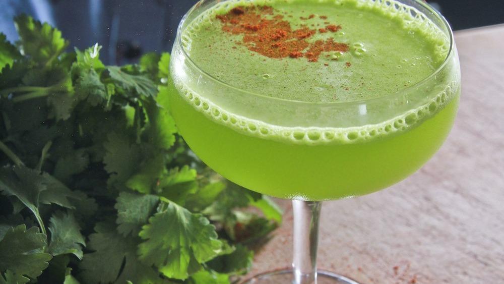 La Copa Verde · The Copa Verde.  Mezcal, cilantro, lime, chipotle powder.  8oz total which is 2 drinks ready to drink.  Shaken to order by the epic Robin.