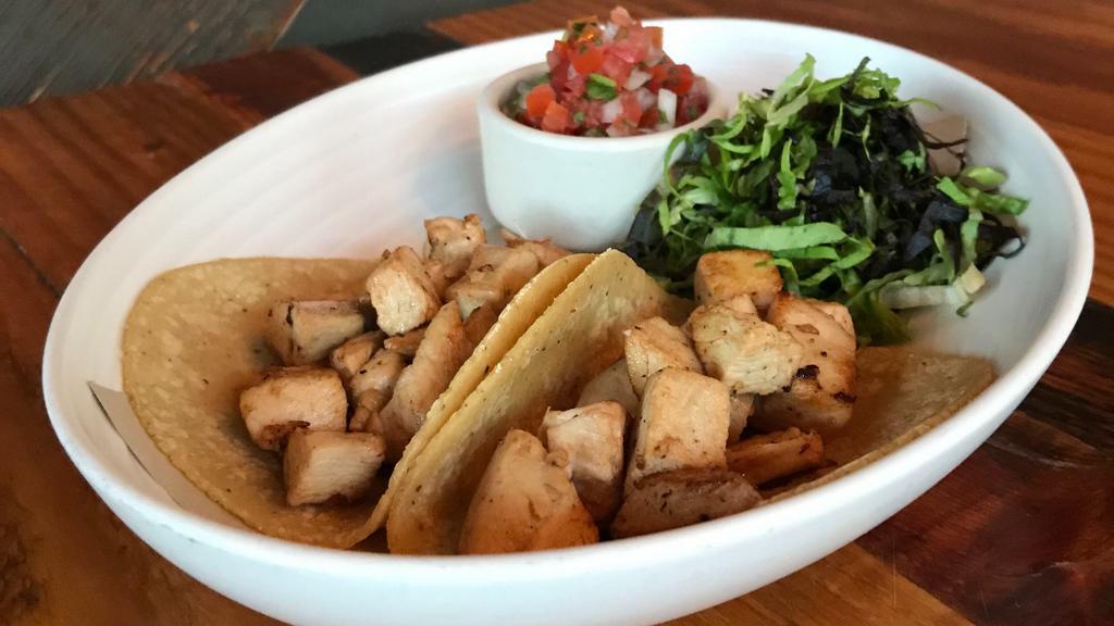 Soft Tacos with Choice Of Chicken or Steak · Choice of chicken or steak served on house corn tortillas with a side of little gem lettuce and pico de gallo. GF