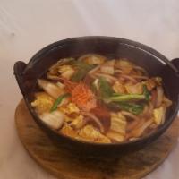 Vegetable Udon   
 · assorted vegetables in broth. japanese style thick noodle soup.
