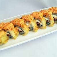 Monster Roll   · deep fried spicy tuna, unagi, cream cheese topped with spicy crab meat and spicy sauce.