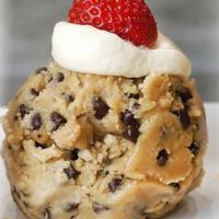 Cookie Dough Scoop - Strawberries & Cream · our homemade cookie dough topped with a dollop of cream cheese frosting and fresh strawberries