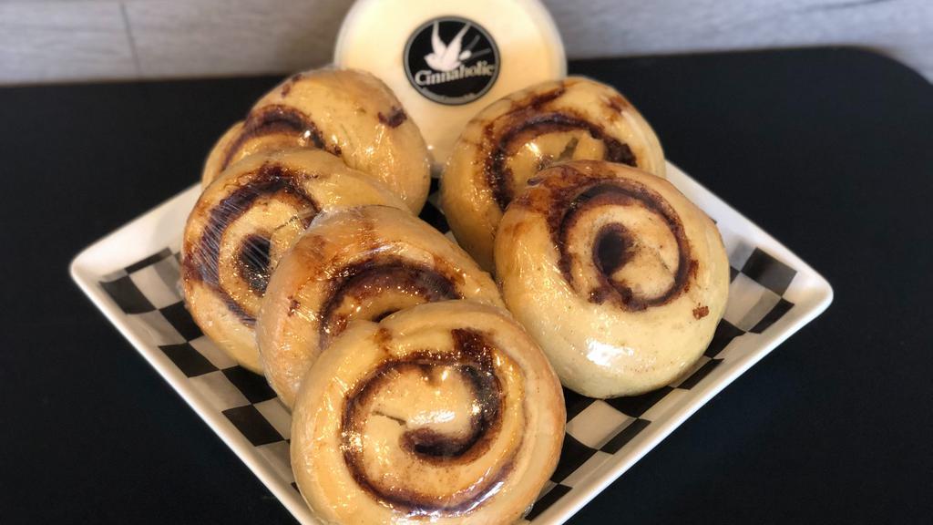 Half Dozen rolls - Wrapped · 6 cinnamon rolls rolls individually wrapped. Comes with 8 oz of vanilla frosting