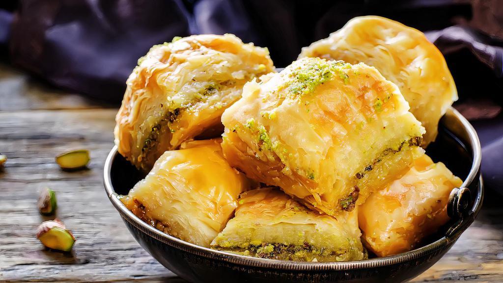 Baklava · Sweet layered pastry with chopped nuts.