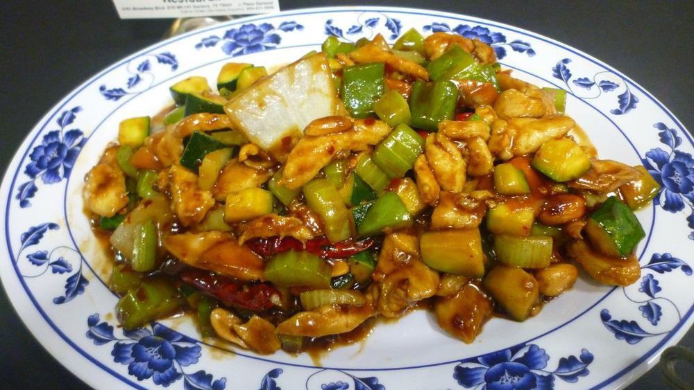 Kung Pao Chicken
 · Hot and spicy. Zucchini, carrots, celery, water chestnuts, and peanuts in spicy brown sauce.
