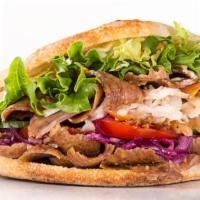 Steak Gyros · Thinly sliced sirloin steak, freshly grilled veggies and tzatziki sauce, wrapped in wholesom...