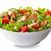 Chicken Salad · Chicken shawarma, chopped lettuce, diced red tomatoes, fresh onions and bell peppers.