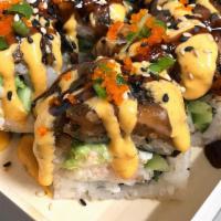 Tiger Roll · Tiger Roll - Salmon, Imitation Crab, Spicy Mayo