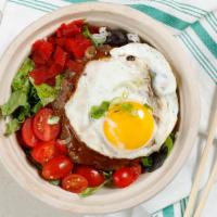 Galbi Loco Moco Bowl · Steak burger in our house Galbi marinade with savory Galbi Gravy and egg.