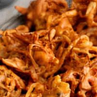 Onion Bhaji · Deep fried onion fritters dipped in Garbanzo batter