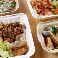 Bento Box · All Bento Boxes come with rice, salad and two pieces of pot stickers.