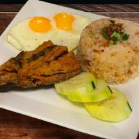 Bangsilog · BANgus + SInangag + itLOG (fried marinated milkfish + garlic rice + fried eggs)