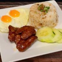 Longsilog · LONGanisa+ SInangag + itLOG (Filipino breakfast pork sausage + garlic rice + fried eggs)