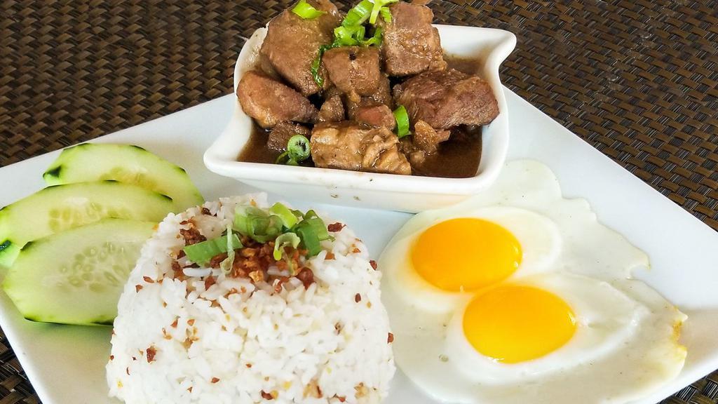 Pork Adobo Silog · PORK ADOBO + SInangag + itLOG (pork adobo + garlic rice + fried eggs)