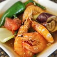 Shrimp Sinigang · Shrimp in tamarind soup with long beans, bok choy & chinese eggplant