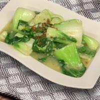 Garlic Bokchoy · Steamed fresh bokchoy in soy-garlic sauce