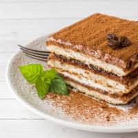Tiramisu Big Ladyfinger · Layers of espresso dreched ladyfingers separated by mascarpone cream and dusted with cocoa p...