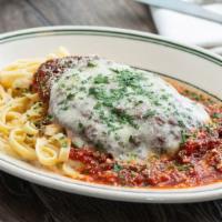 Chicken Parmigiana · Mary’s favorites. Lightly breaded chicken breast smothered in homemade marinara sauce and me...