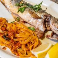 Branzino Fish · 6 to 7 oz branzino Mediterranean sea bass Grilled with garlic pasta