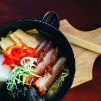 Tokyo Tonkotsu · Ramen in rich pork bone broth topped with smoked Kakuni pork belly, onsen egg, kikurage mush...