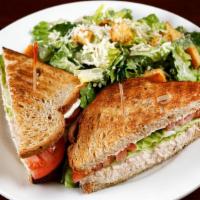 Tuna Salad Sandwich · Celery, hard - boiled egg, sweet relish, mayo, mustard, lettuce, tomato and sprouts.