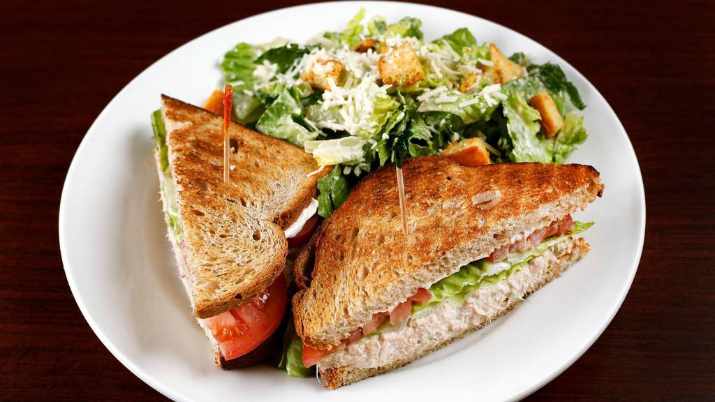 Tuna Salad Sandwich · Celery, hard - boiled egg, sweet relish, mayo, mustard, lettuce, tomato and sprouts.