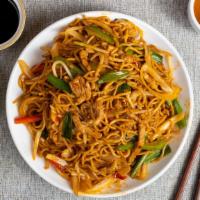 Spicy Pork Noodles 辣肉絲炒麵 · Served spicy. Spicy pork and veggies cooked with noodles.