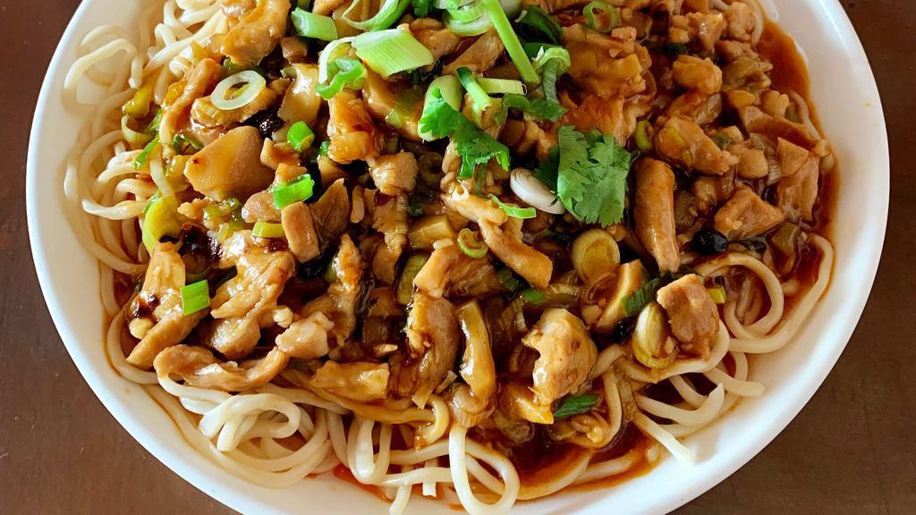 Pork w/ Hot Numbing Spicy Sauce Noodles 麻醬麵 · Pork and Sauce on the Noodle’s top