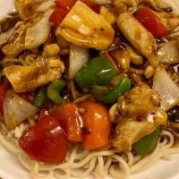 Chicken Black Bean Sauce Noodles豉椒雞麵 · Chicken and sauce on the noodles top