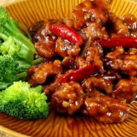 D. General's Chicken · Spicy. Deep fried chicken nuggets sauteed in a sweet chili garlic sauce.