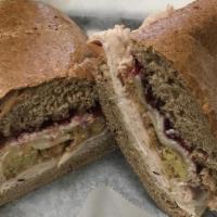 Early Bird Sandwich · Roast turkey, cranberry sauce, stuffing, mayo and jack cheese.