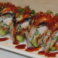 Spider Roll · Whole soft-shell crab, avocado, cucumber, kaiware