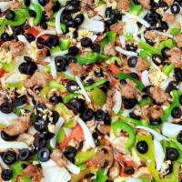 Supreme Combo Pizza (Monster Slice) · Pepperoni, mushroom, bell pepper, onion, black olives, garlic, and sausage.