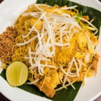 Pad Thai · Gluten-free. Traditional Thai style pan-fried rice noodles with egg, beans sprouts, and gree...