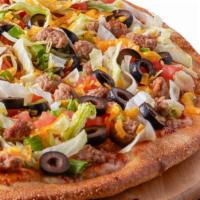 Beef Taco Pizza · Original Signature crust, taco sauce, 100% whole milk mozzarella, taco seasoning, and all-na...