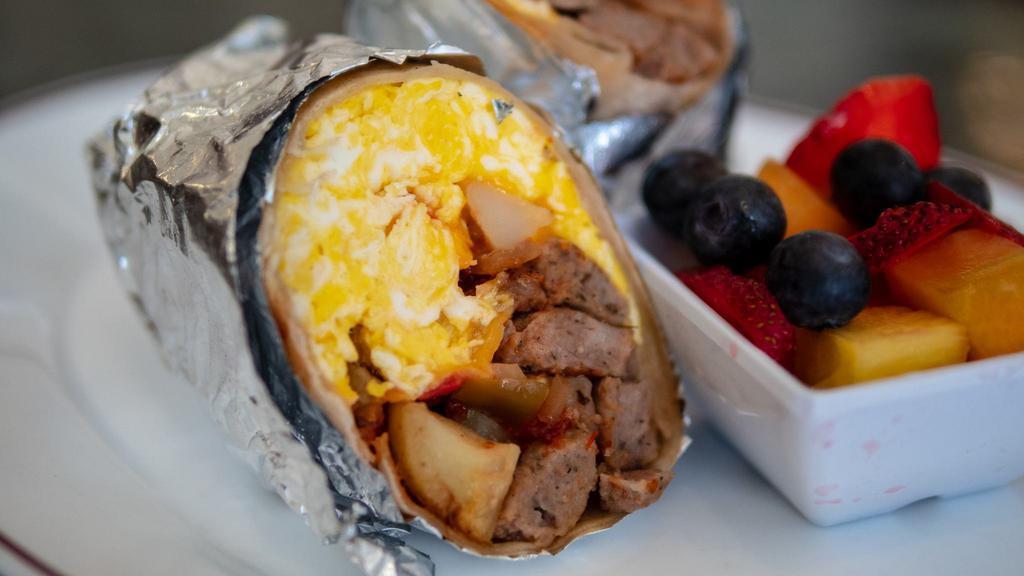 Breakfast Burrito · eggs, cheese, potato, pico de gallo