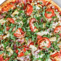 Drag It Through The Garden Pizza Indee · Fresh mushrooms, green peppers, red onions, artichoke hearts, broccoli, vine ripe tomatoes, ...