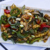 Szechuan Basil Chicken · Red and green peppers, onion, jalapeno, basil.