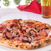 Italiano Combo Pizza Regular · House made pizza sauce, pepperoni, Italian sausage, Canadian bacon, roasted peppers, mushroo...