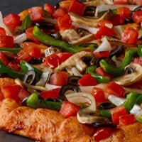 Guinevere’s Garden Delight® · Tomatoes, mushrooms, green peppers, onions, black olives on zesty red sauce. Personal: 120-1...