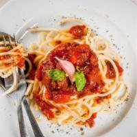 Spaghetti Marinara · Homemade spaghetti with the chefs special marinara sauce, garlic and basil.