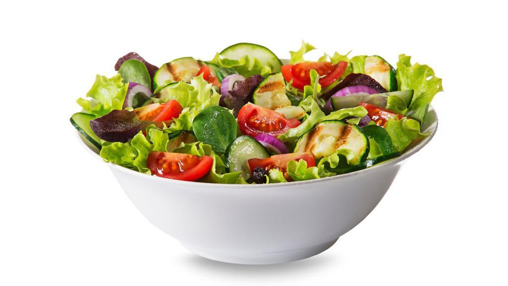 Dinner Salad · Lettuce, kalamata olives, cucumbers, and tomatoes with a side of house dressing.
