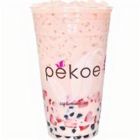 Pretty in Pink · Jasmine green tea fused with strawberry and pekoe milk cream. Topped with honey black pearls...