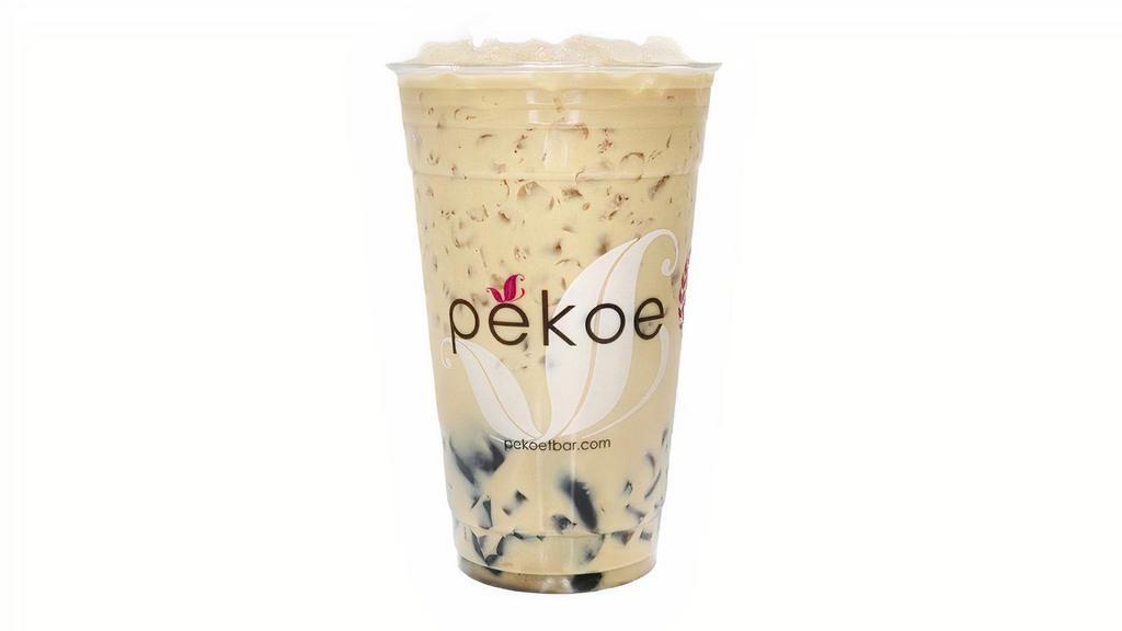 Let's Get High · Dark high mountain oolong tea splashed with Pekoe milk cream. Topped with coffee jelly and silky black grass jelly.