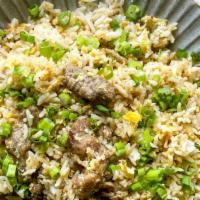 Teriyaki Beef Fried Rice 燒汁牛肉炒飯 · Marinated or glazed in a soy based sauce. stir fried rice.