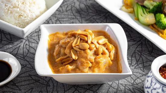 Massaman Curry · With massaman sauce, peanut sauce, and coconut milk, prepared with potatoes, and roasted peanuts.