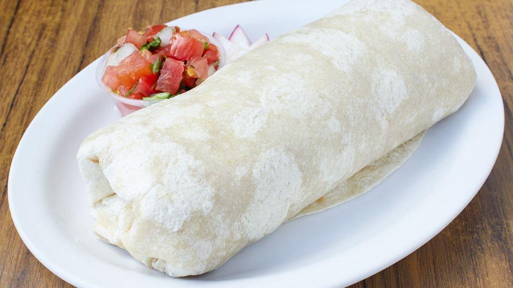 Especial Meat Burrito · With choice of meat, rice, beans, cheese, guacamole, and salsa. Make it mojado by smothering it in a savory sauce and topping it with cheese.
